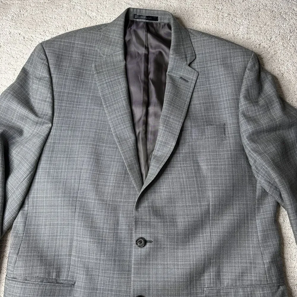 Men's Lauren Ralph Lauren 44L Grey Plaid Silk Wool Blend Suit Jacket Blazer Coat